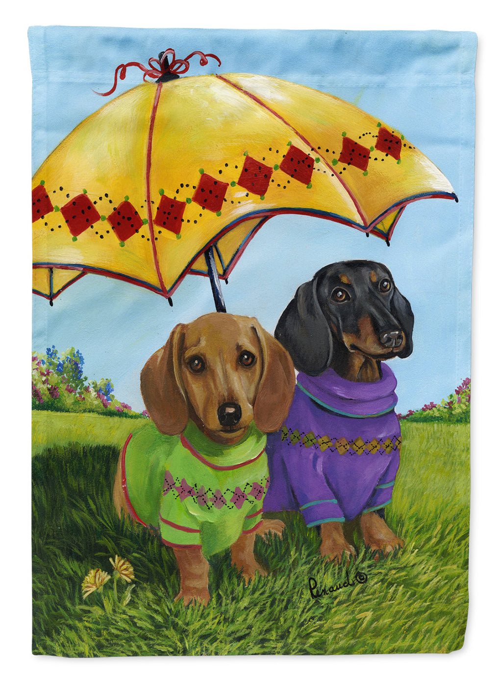 Dachshund Hot Doggies House Flag 28x40 Porch Sleeve Pole Decorative Outside Yard Banner Artwork Wall Hanging, Polyester