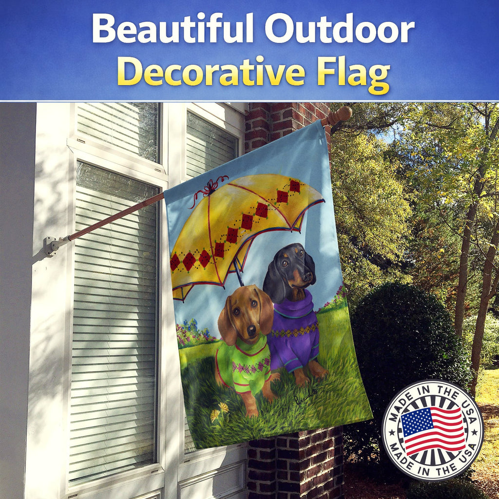 Dachshund Hot Doggies House Flag 28x40 Porch Sleeve Pole Decorative Outside Yard Banner Artwork Wall Hanging, Polyester