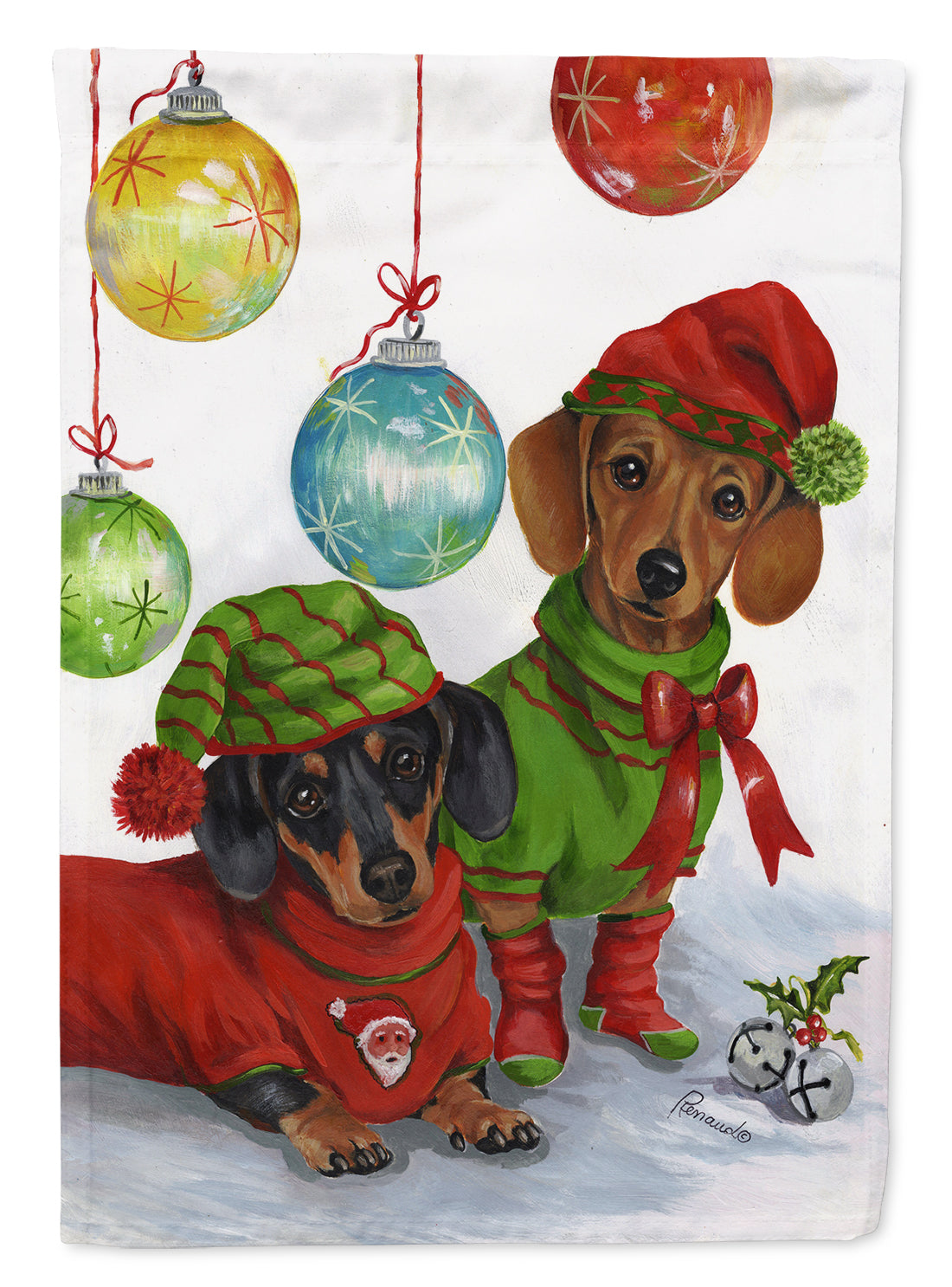 Dachshund Christmas Jingle House Flag 28x40 Porch Sleeve Pole Decorative Outside Yard Banner Artwork Wall Hanging, Polyester