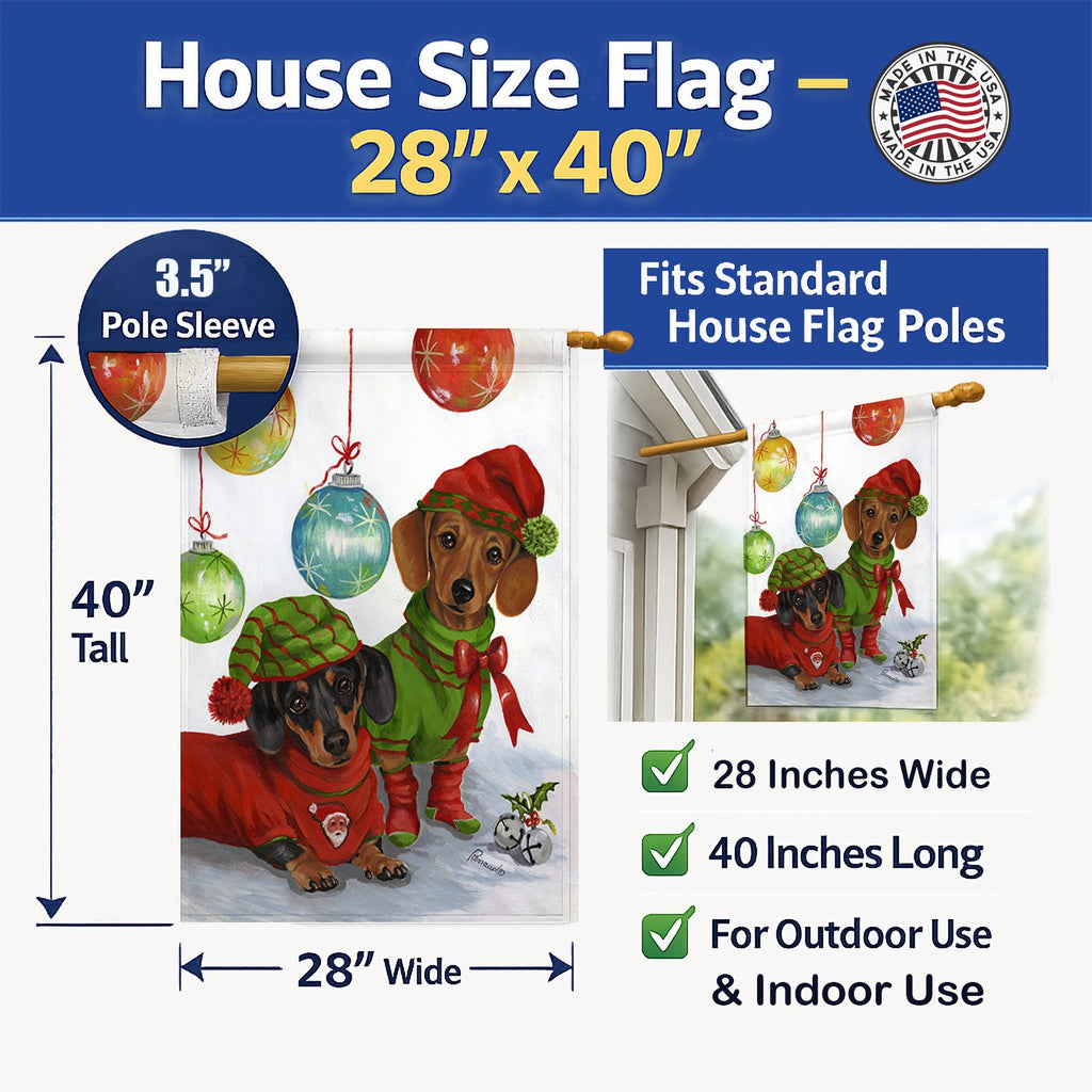 Dachshund Christmas Jingle House Flag 28x40 Porch Sleeve Pole Decorative Outside Yard Banner Artwork Wall Hanging, Polyester