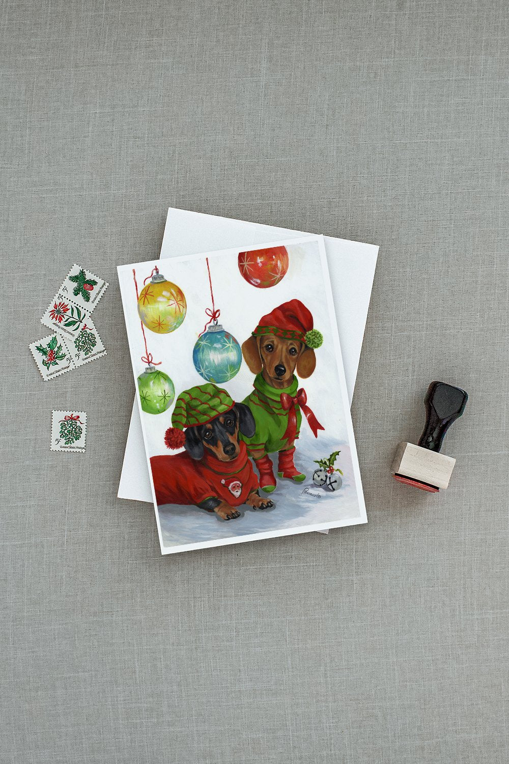 Dachshund Christmas Jingle Greeting Cards Pack of 8 Blank Cards with Envelopes Whimsical A7 Size 5x7