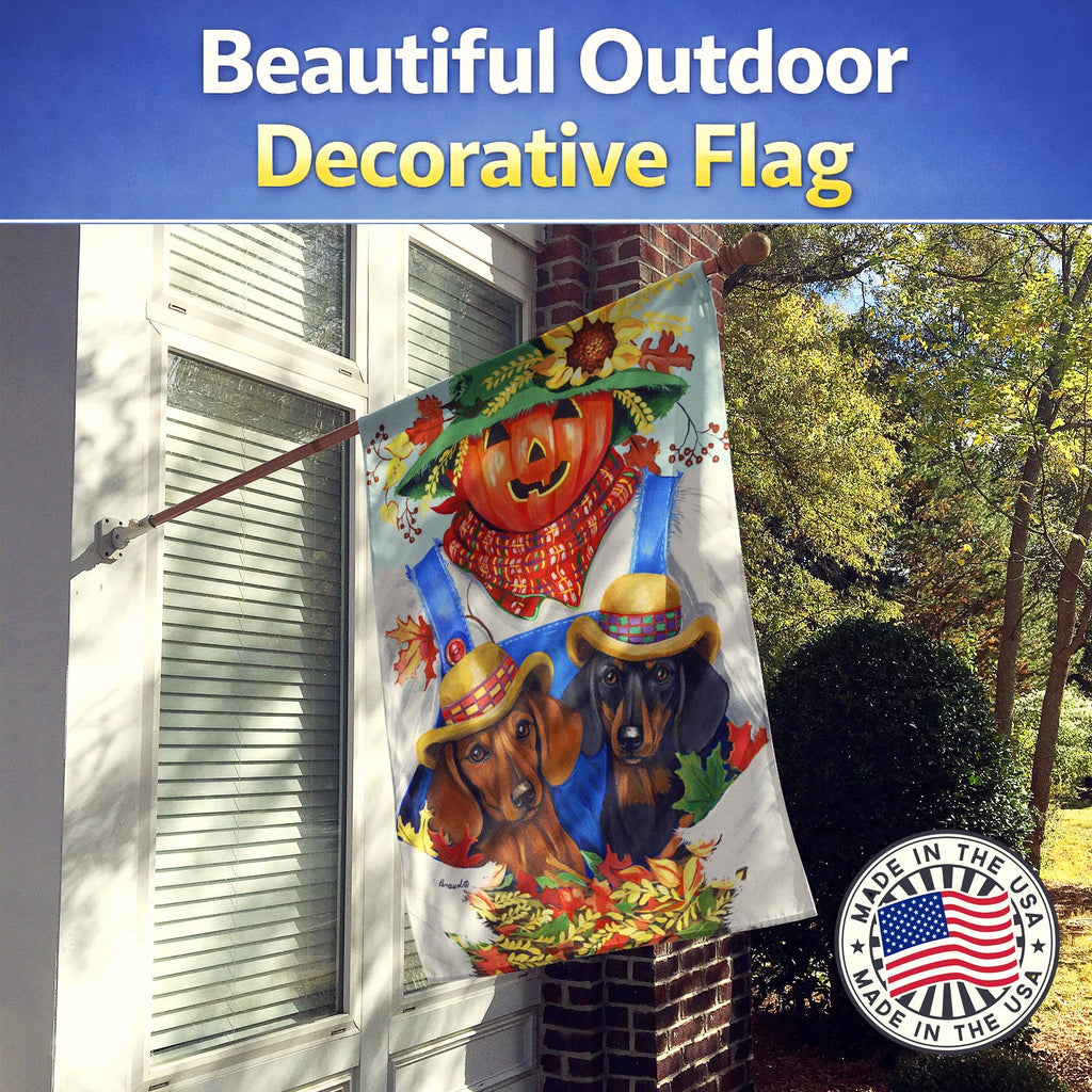 Dachshund Fall Scarecrow House Flag 28x40 Porch Sleeve Pole Decorative Outside Yard Banner Artwork Wall Hanging, Polyester