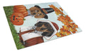 Dachshund Thanksgiving Pilgrims Cutting Board Tempered Glass Kitchen Cutting Surface, Heat Resistant Chopping, Non-Slip Feet, Food Prep & Serving
