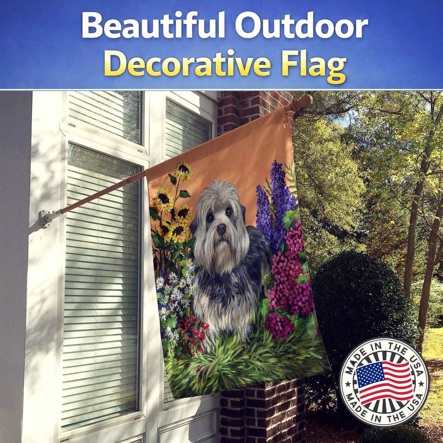 Dandie Dinmont Terrier House Flag 28x40 Porch Sleeve Pole Decorative Outside Yard Banner Artwork Wall Hanging, Polyester
