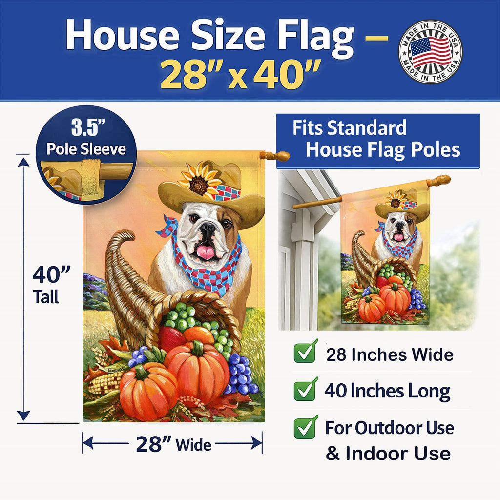 English Bulldog Autumn House Flag 28x40 Porch Sleeve Pole Decorative Outside Yard Banner Artwork Wall Hanging, Polyester