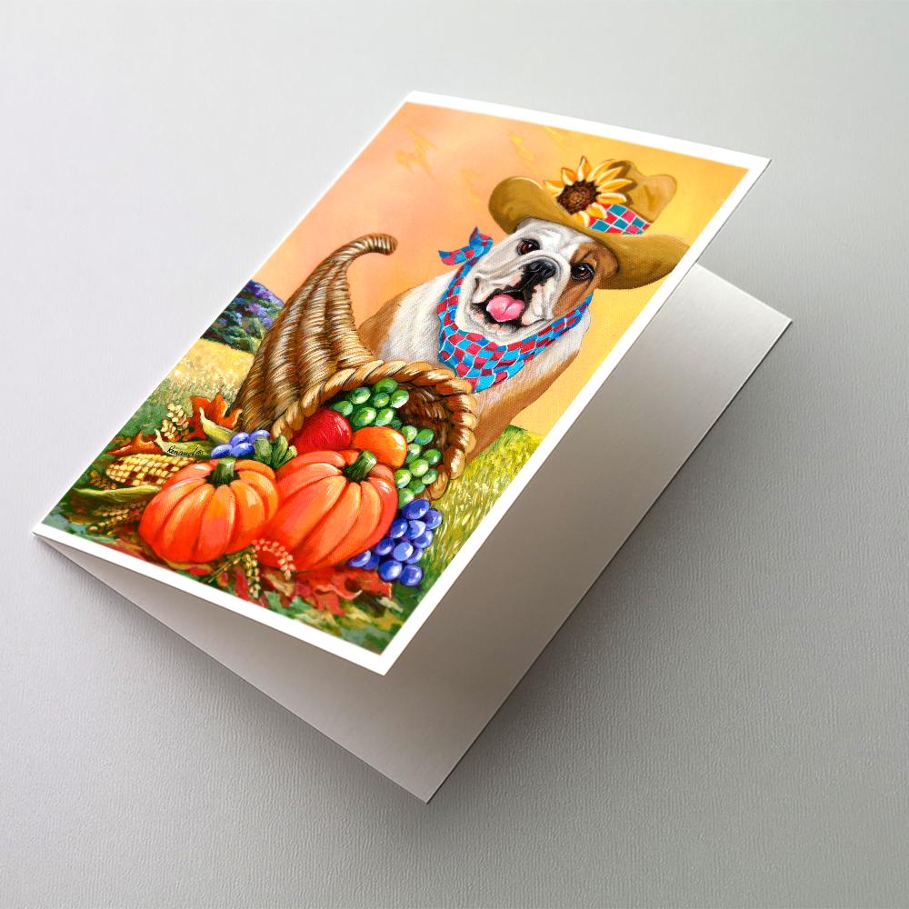 English Bulldog Autumn Greeting Cards Pack of 8 Blank Cards with Envelopes Whimsical A7 Size 5x7