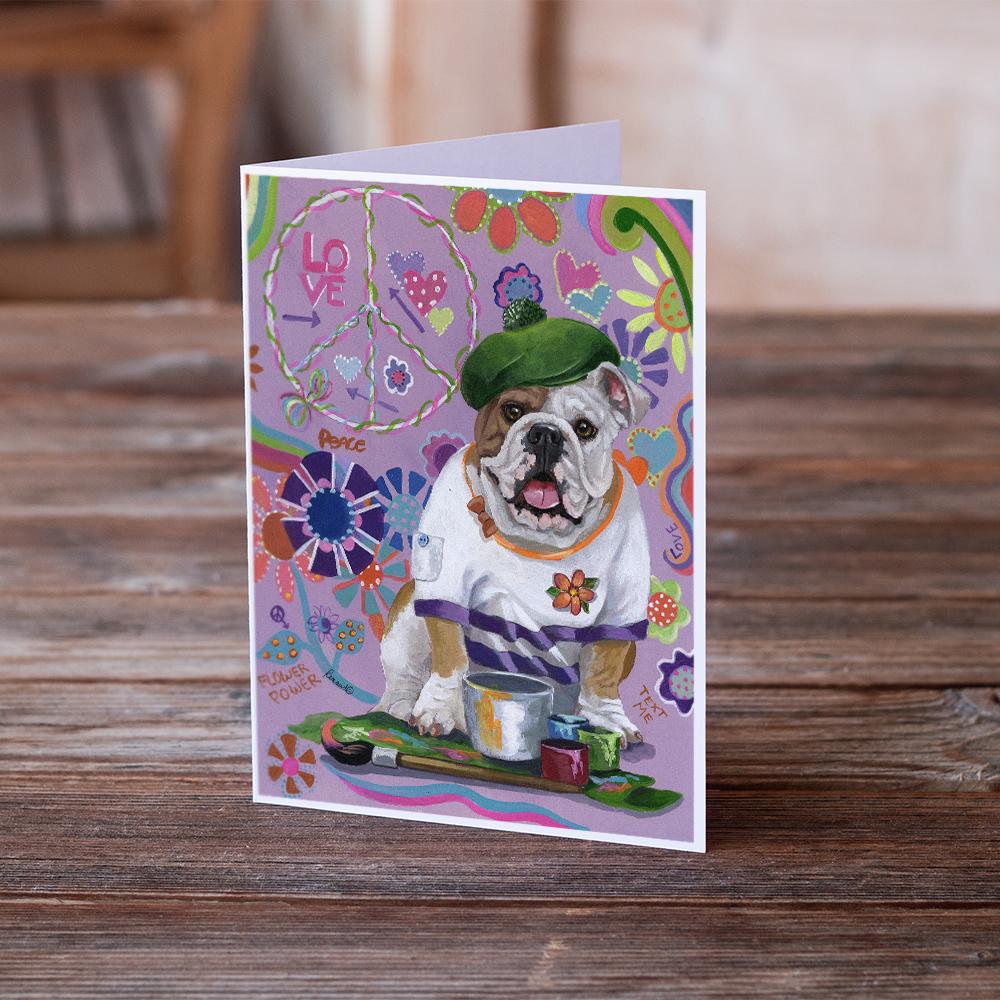 English Bulldog Flower Power Greeting Cards Pack of 8 Blank Cards with Envelopes Whimsical A7 Size 5x7