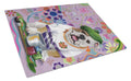 English Bulldog Flower Power Cutting Board Tempered Glass Kitchen Cutting Surface, Heat Resistant Chopping, Non-Slip Feet, Food Prep & Serving