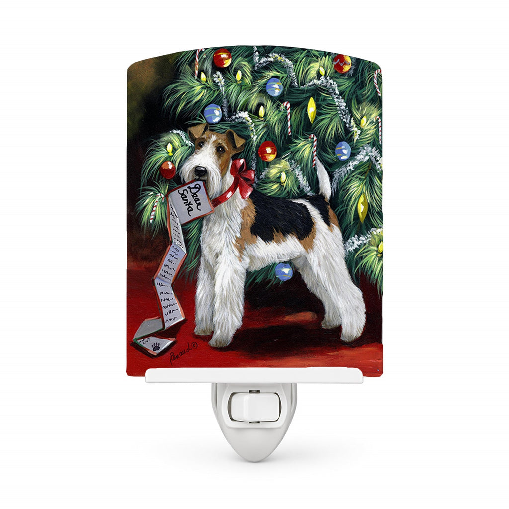 Fox Terrier Christmas Dear Santa Ceramic Night Light Compact, UL-Certified, Ideal for Bedroom, Bathroom, Nursery, Hallway, Kitchen, 6x4x3, Multicolor