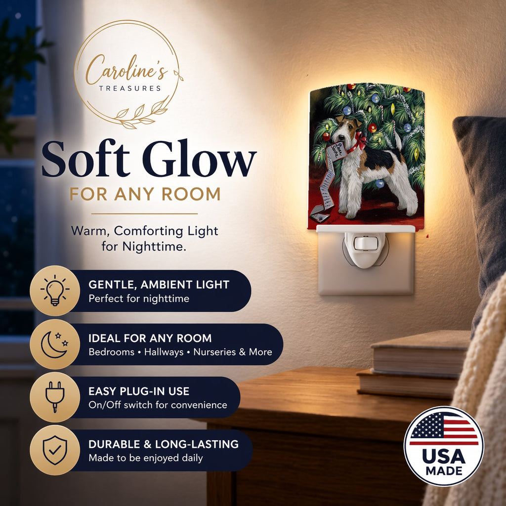 Fox Terrier Christmas Dear Santa Ceramic Night Light Compact, UL-Certified, Ideal for Bedroom, Bathroom, Nursery, Hallway, Kitchen, 6x4x3, Multicolor