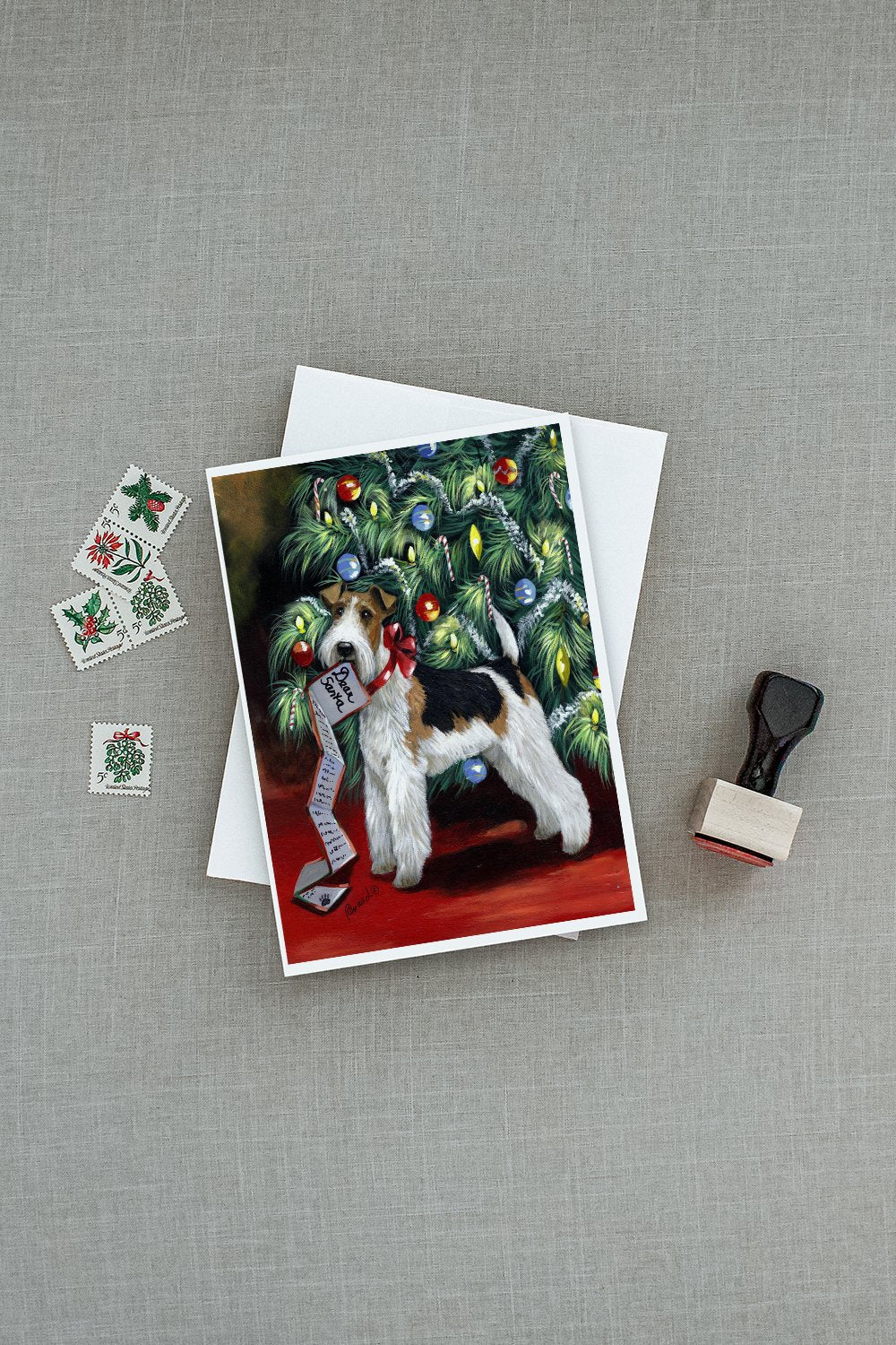 Fox Terrier Christmas Dear Santa Greeting Cards Pack of 8 Blank Cards with Envelopes Whimsical A7 Size 5x7