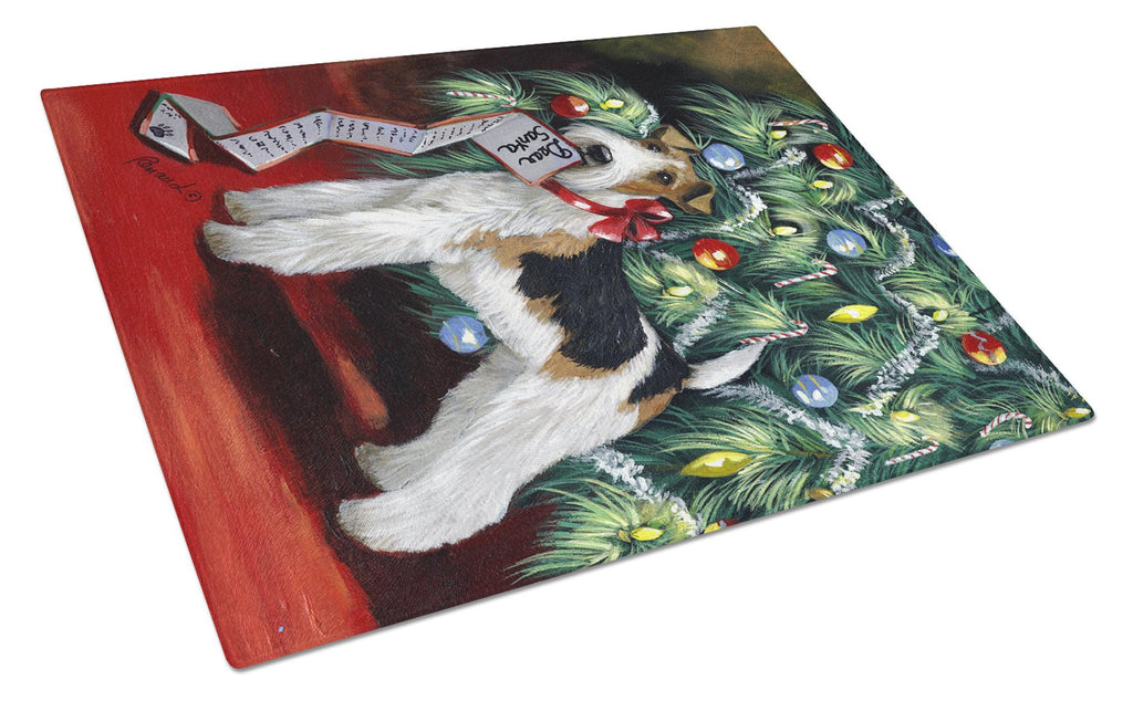 Fox Terrier Christmas Dear Santa Cutting Board Tempered Glass Kitchen Cutting Surface, Heat Resistant Chopping, Non-Slip Feet, Food Prep & Serving