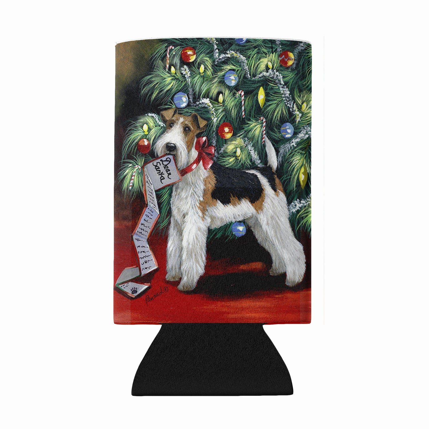 Fox Terrier Christmas Dear Santa Wine Bottle Hugger Gift Sleeve for Standard 750 ml Bottles, Insulated Reusable Also Fits Mini Shot & Pint Bottles