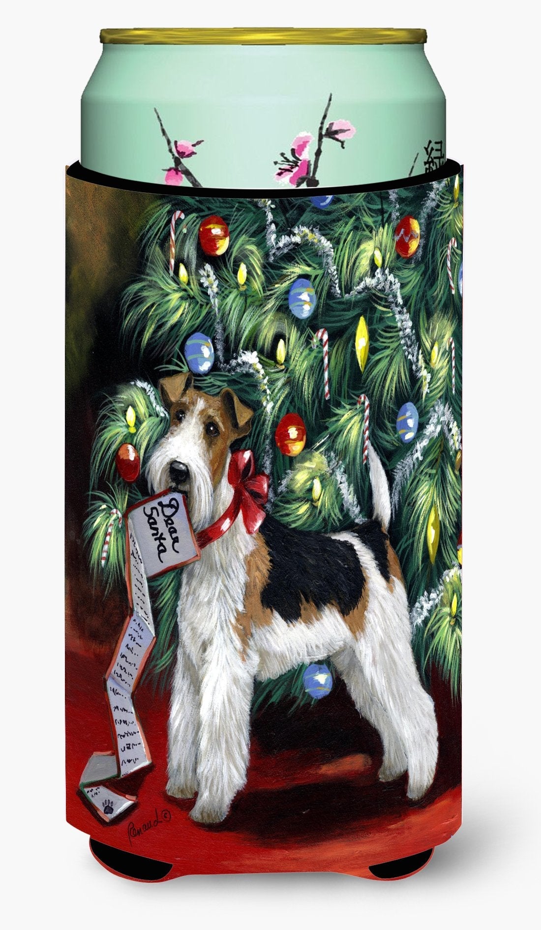 Fox Terrier Christmas Dear Santa Tall Boy Hugger Can Cooler Sleeve Machine Washable Drink Collapsible Insulator Beverage Insulated Holder