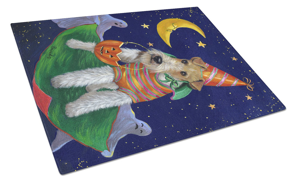 Fox Terrier Halloween Trick or Treat Cutting Board Tempered Glass Kitchen Cutting Surface, Heat Resistant Chopping, Non-Slip Feet, Food Prep & Serving