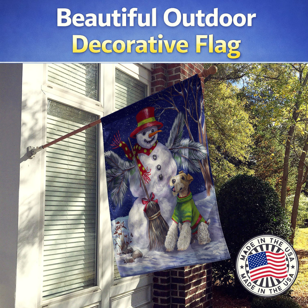 Fox Terrier Christmas Winter Fun House Flag 28x40 Porch Sleeve Pole Decorative Outside Yard Banner Artwork Wall Hanging, Polyester