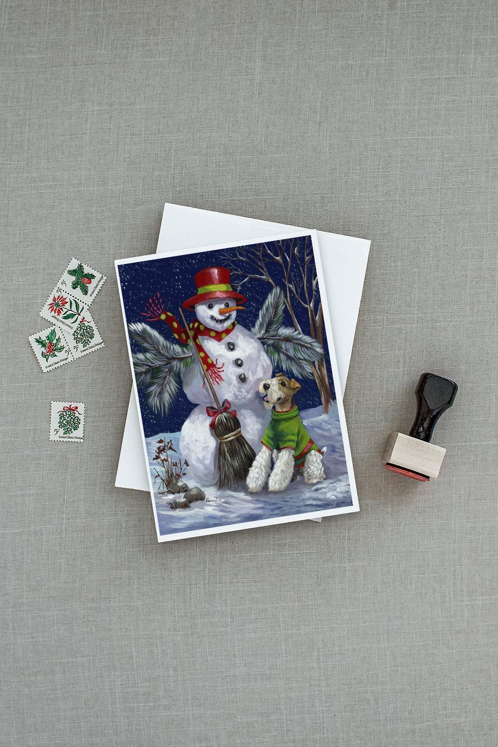 Fox Terrier Christmas Winter Fun Greeting Cards Pack of 8 Blank Cards with Envelopes Whimsical A7 Size 5x7