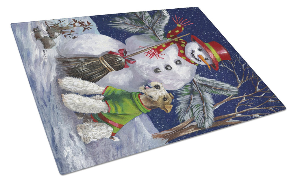 Fox Terrier Christmas Winter Fun Cutting Board Tempered Glass Kitchen Cutting Surface, Heat Resistant Chopping, Non-Slip Feet, Food Prep & Serving