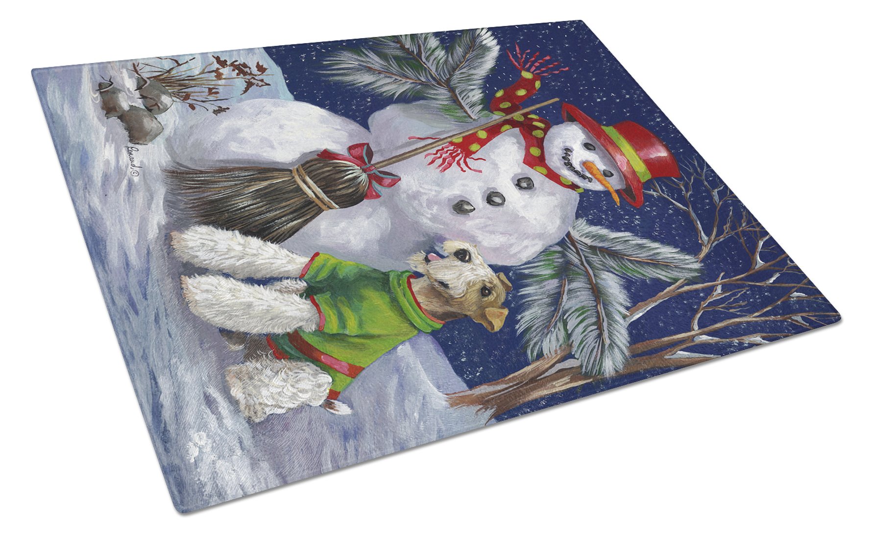 Fox Terrier Christmas Winter Fun Cutting Board Tempered Glass Kitchen Cutting Surface, Heat Resistant Chopping, Non-Slip Feet, Food Prep & Serving