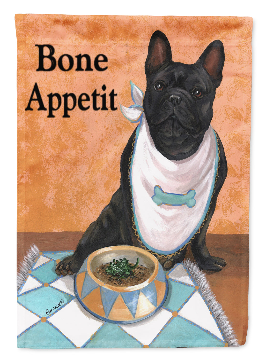 French Bulldog Bone Appetit House Flag 28x40 Porch Sleeve Pole Decorative Outside Yard Banner Artwork Wall Hanging, Polyester