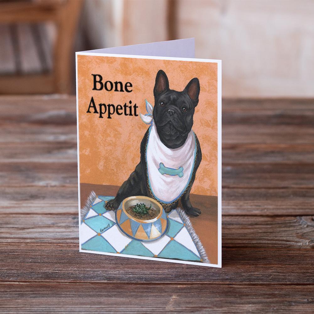 French Bulldog Bone Appetit Greeting Cards Pack of 8 Blank Cards with Envelopes Whimsical A7 Size 5x7
