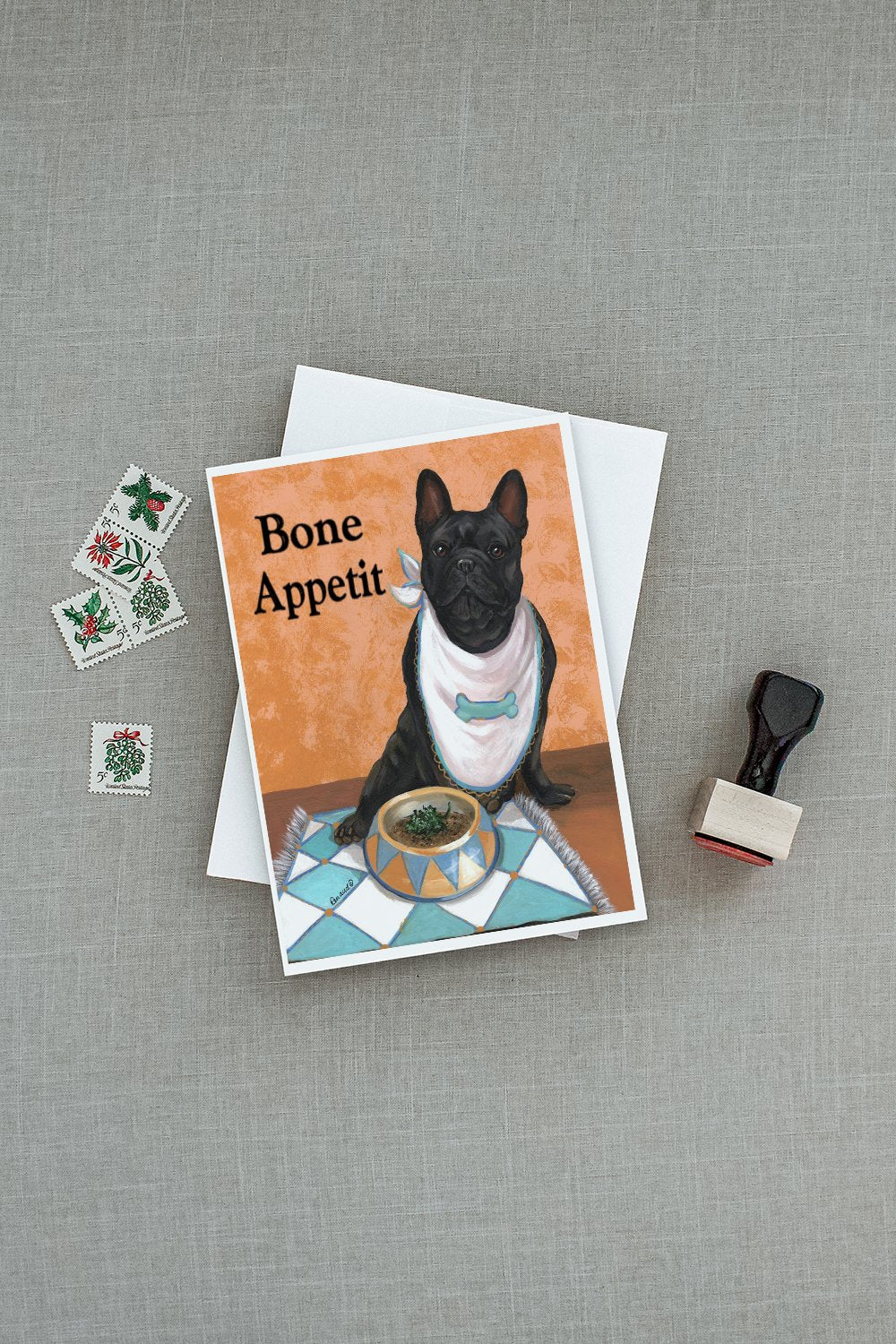 French Bulldog Bone Appetit Greeting Cards Pack of 8 Blank Cards with Envelopes Whimsical A7 Size 5x7