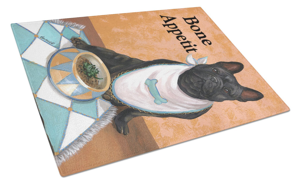 French Bulldog Bone Appetit Cutting Board Tempered Glass Kitchen Cutting Surface, Heat Resistant Chopping, Non-Slip Feet, Food Prep & Serving