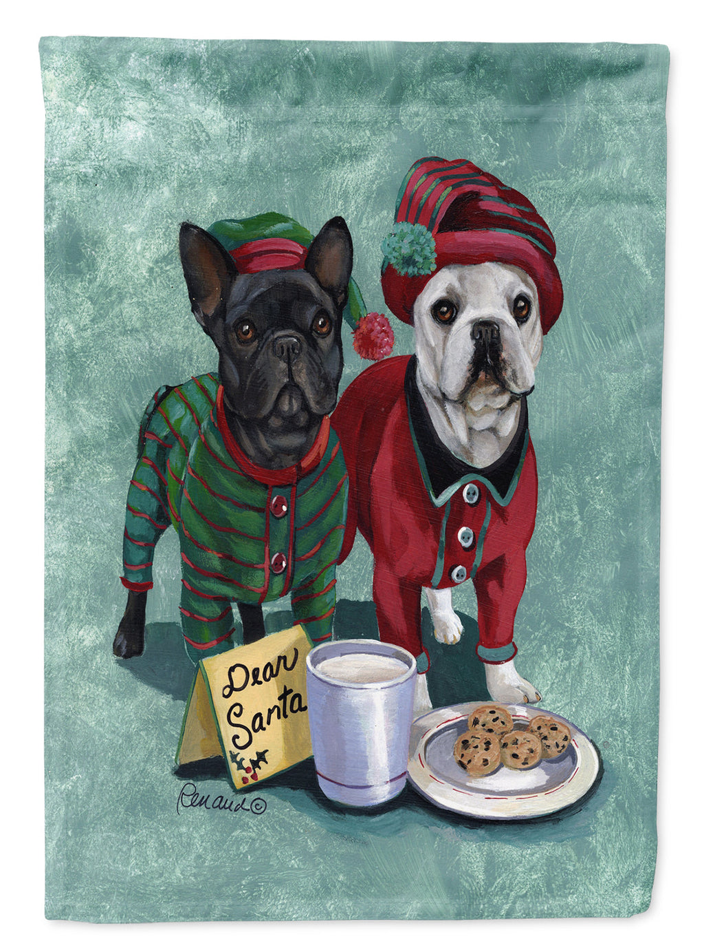 French Bulldog Christmas PJs House Flag 28x40 Porch Sleeve Pole Decorative Outside Yard Banner Artwork Wall Hanging, Polyester