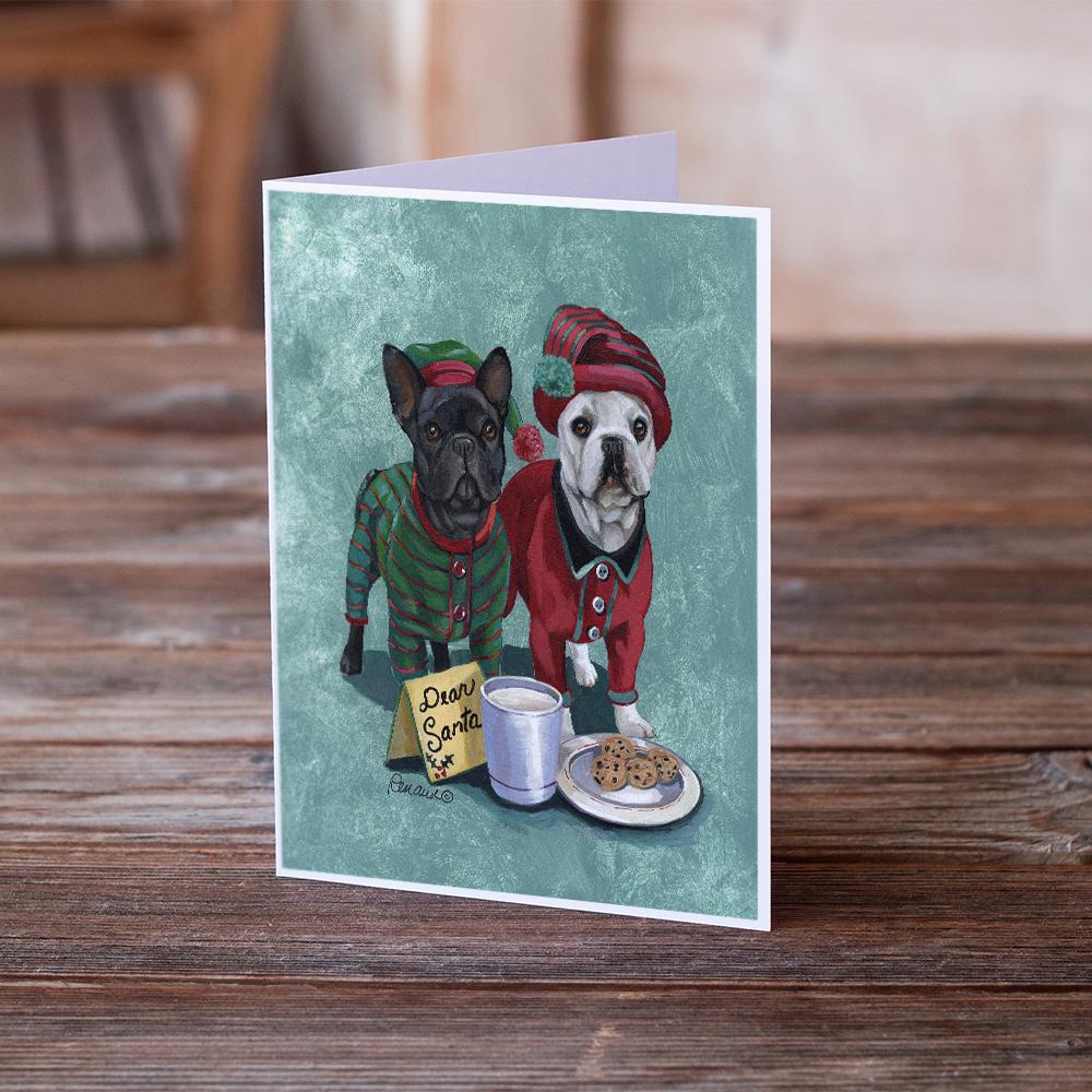 French Bulldog Christmas PJs Greeting Cards Pack of 8 Blank Cards with Envelopes Whimsical A7 Size 5x7