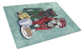 French Bulldog Christmas PJs Cutting Board Tempered Glass Kitchen Cutting Surface, Heat Resistant Chopping, Non-Slip Feet, Food Prep & Serving
