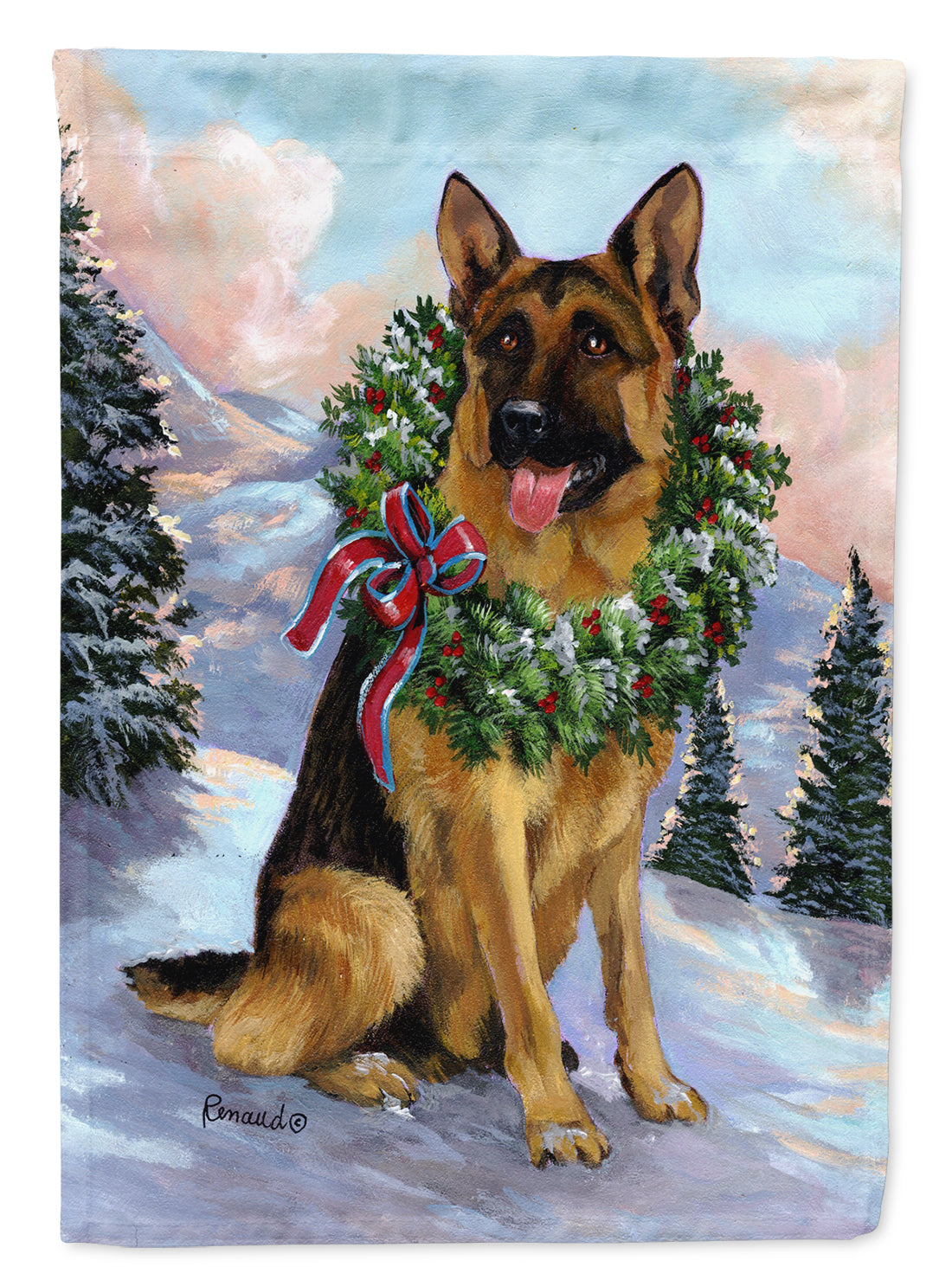 German Shepherd Christmas Honor House Flag 28x40 Porch Sleeve Pole Decorative Outside Yard Banner Artwork Wall Hanging, Polyester
