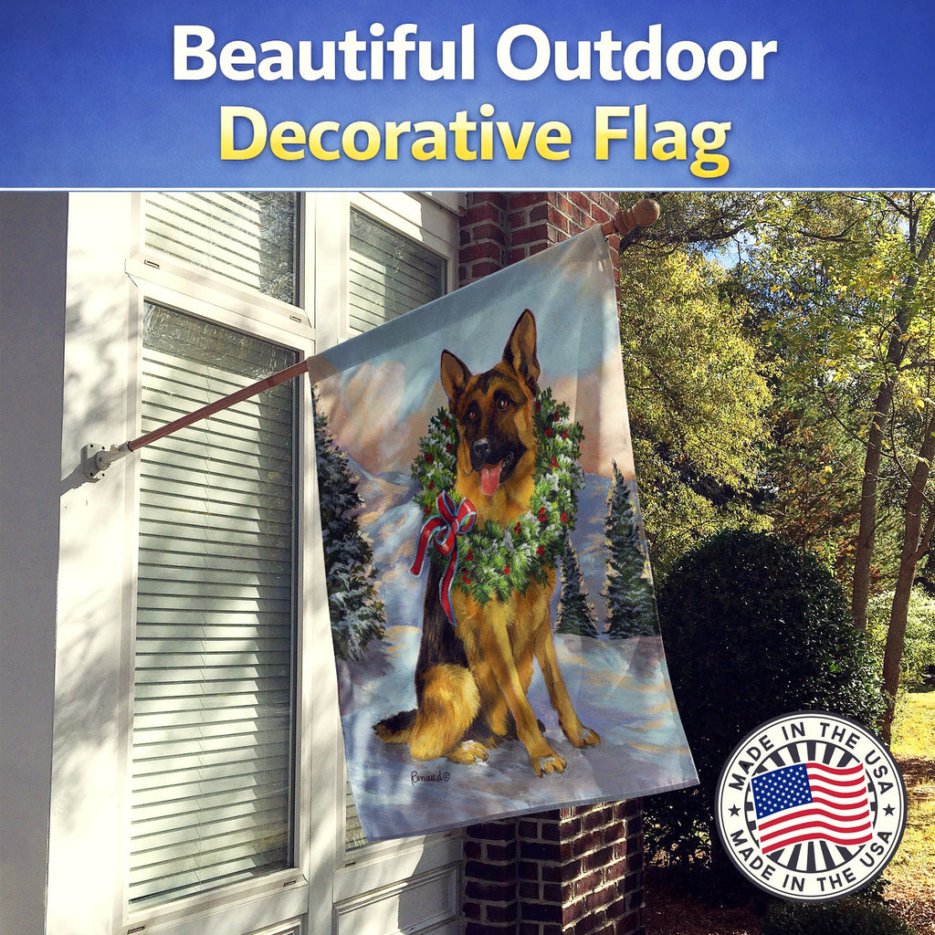 German Shepherd Christmas Honor House Flag 28x40 Porch Sleeve Pole Decorative Outside Yard Banner Artwork Wall Hanging, Polyester