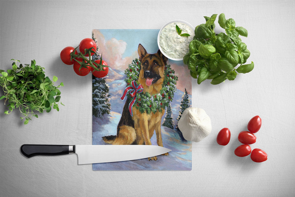 German Shepherd Christmas Honor Cutting Board Tempered Glass Kitchen Cutting Surface, Heat Resistant Chopping, Non-Slip Feet, Food Prep & Serving