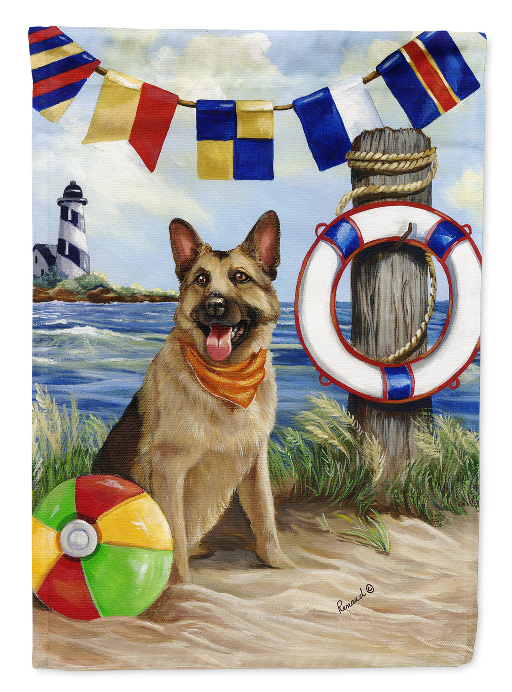 German Shepherd Life Saver House Flag 28x40 Porch Sleeve Pole Decorative Outside Yard Banner Artwork Wall Hanging, Polyester