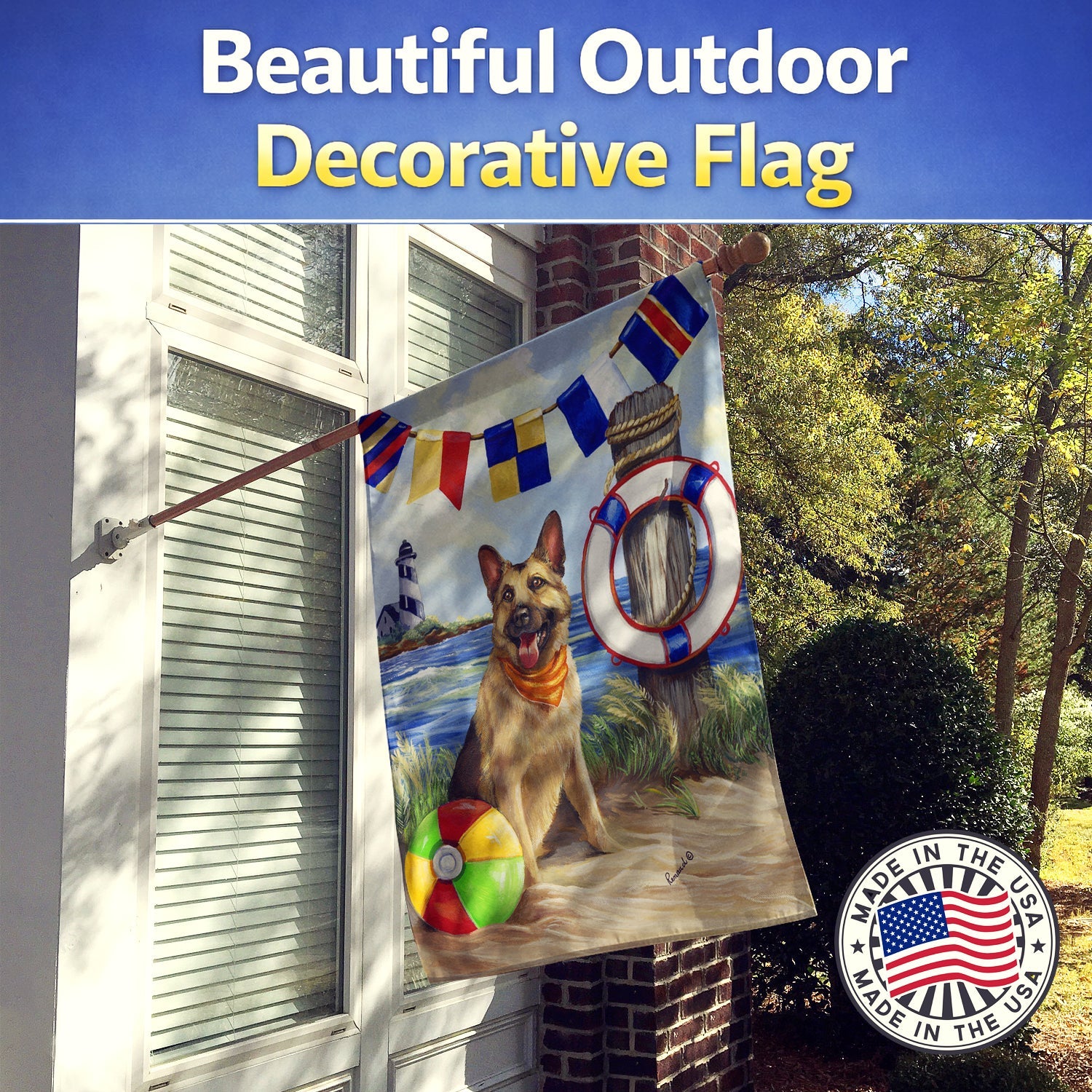 German Shepherd Life Saver House Flag 28x40 Porch Sleeve Pole Decorative Outside Yard Banner Artwork Wall Hanging, Polyester