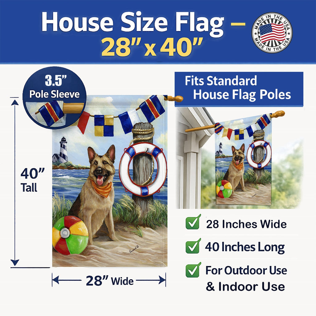 German Shepherd Life Saver House Flag 28x40 Porch Sleeve Pole Decorative Outside Yard Banner Artwork Wall Hanging, Polyester