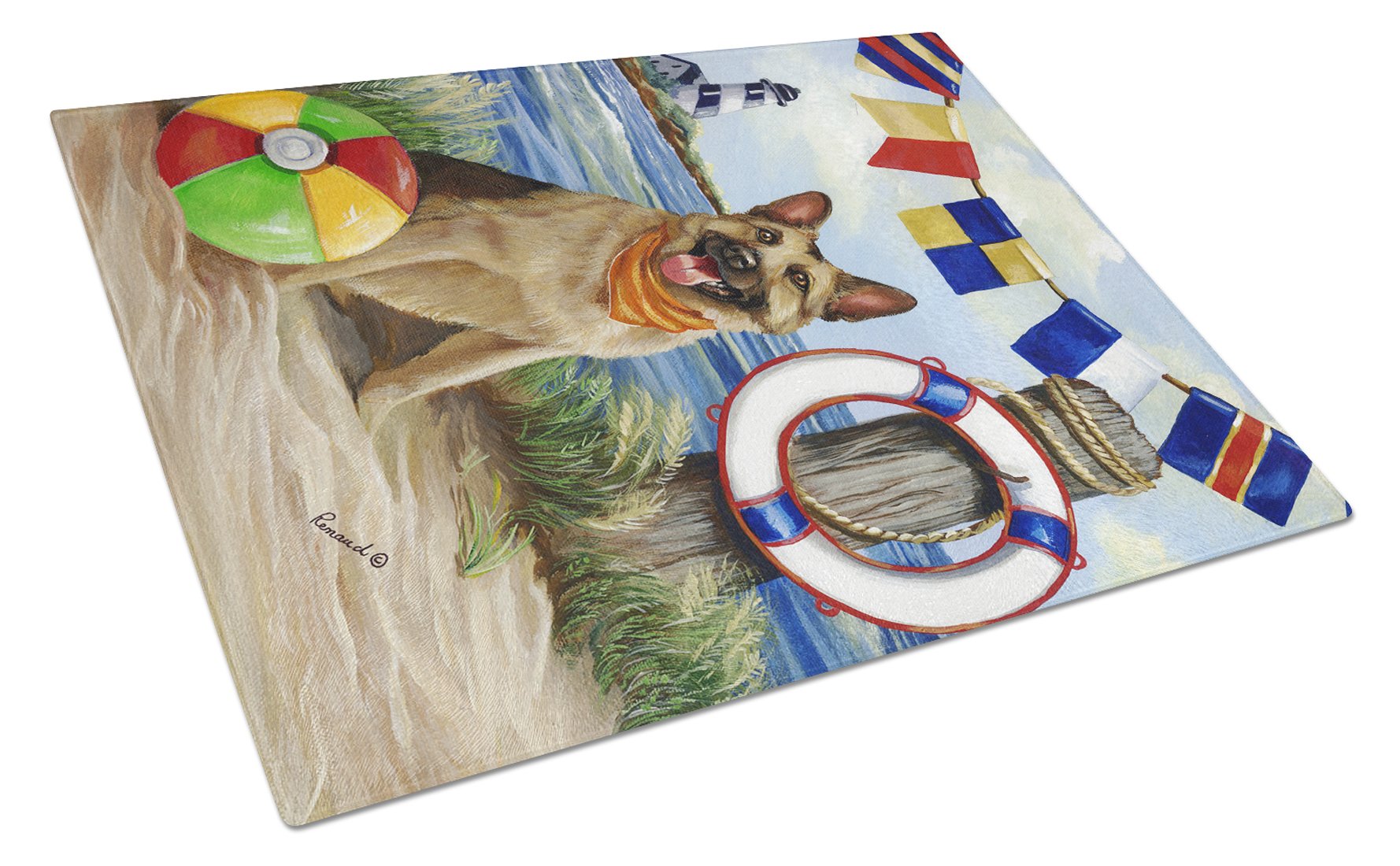 German Shepherd Life Saver Cutting Board Tempered Glass Kitchen Cutting Surface, Heat Resistant Chopping, Non-Slip Feet, Food Prep & Serving