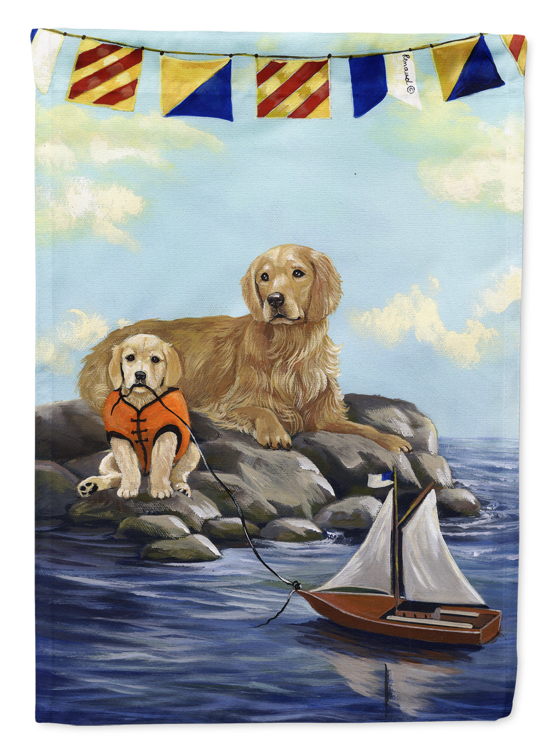 Golden Retriever Retreat House Flag 28x40 Porch Sleeve Pole Decorative Outside Yard Banner Artwork Wall Hanging, Polyester
