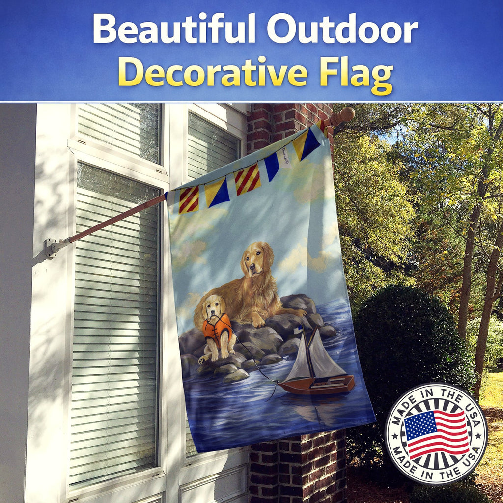 Golden Retriever Retreat House Flag 28x40 Porch Sleeve Pole Decorative Outside Yard Banner Artwork Wall Hanging, Polyester