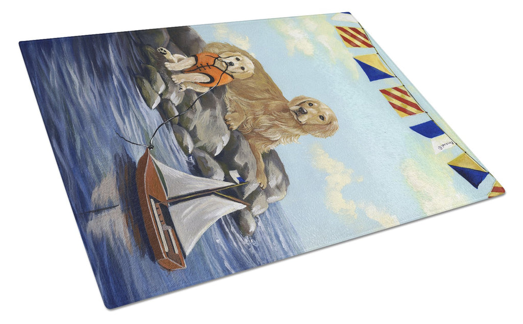 Golden Retriever Retreat Cutting Board Tempered Glass Kitchen Cutting Surface, Heat Resistant Chopping, Non-Slip Feet, Food Prep & Serving