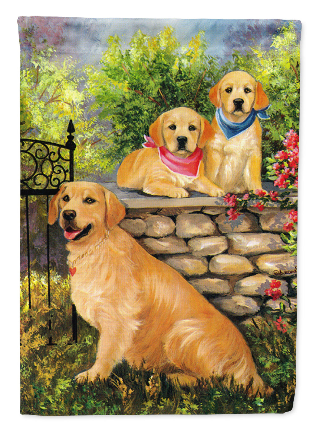 Golden Retriever At the Gate House Flag 28x40 Porch Sleeve Pole Decorative Outside Yard Banner Artwork Wall Hanging, Polyester