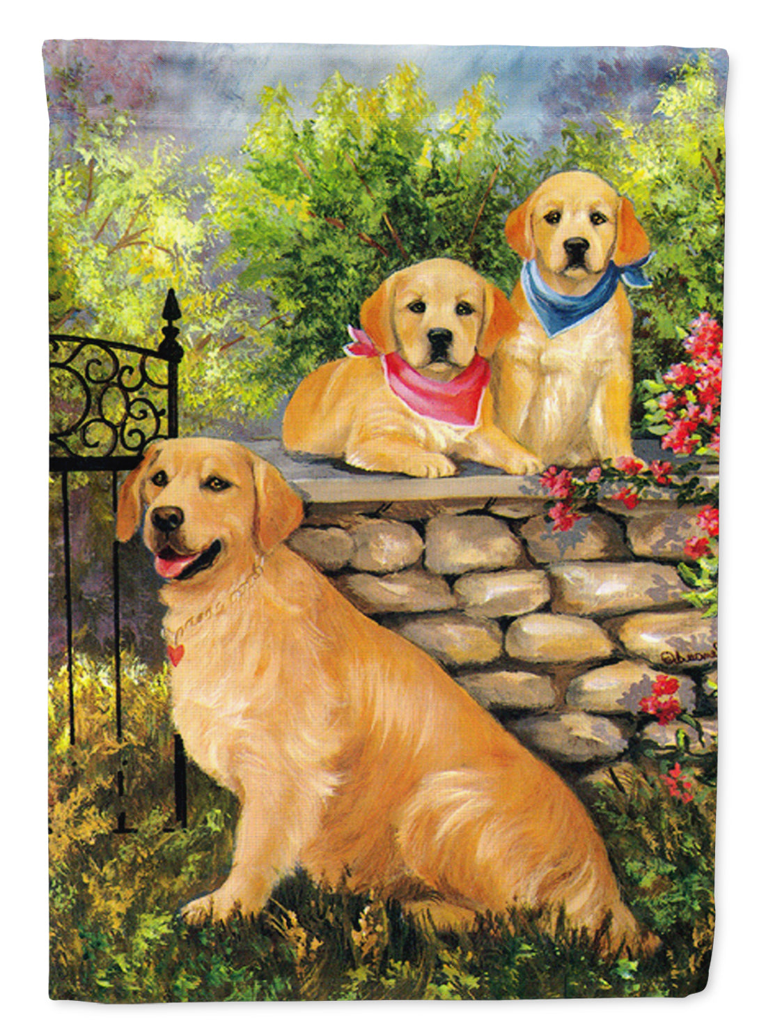 Golden Retriever At the Gate House Flag 28x40 Porch Sleeve Pole Decorative Outside Yard Banner Artwork Wall Hanging, Polyester