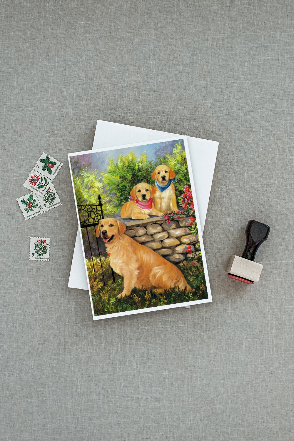 Golden Retriever At the Gate Greeting Cards Pack of 8 Blank Cards with Envelopes Whimsical A7 Size 5x7