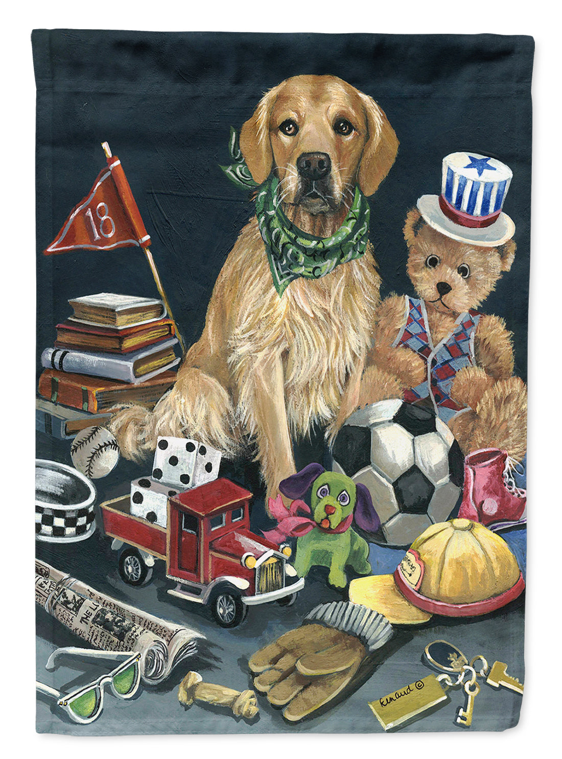 Golden Retriever Toys House Flag 28x40 Porch Sleeve Pole Decorative Outside Yard Banner Artwork Wall Hanging, Polyester