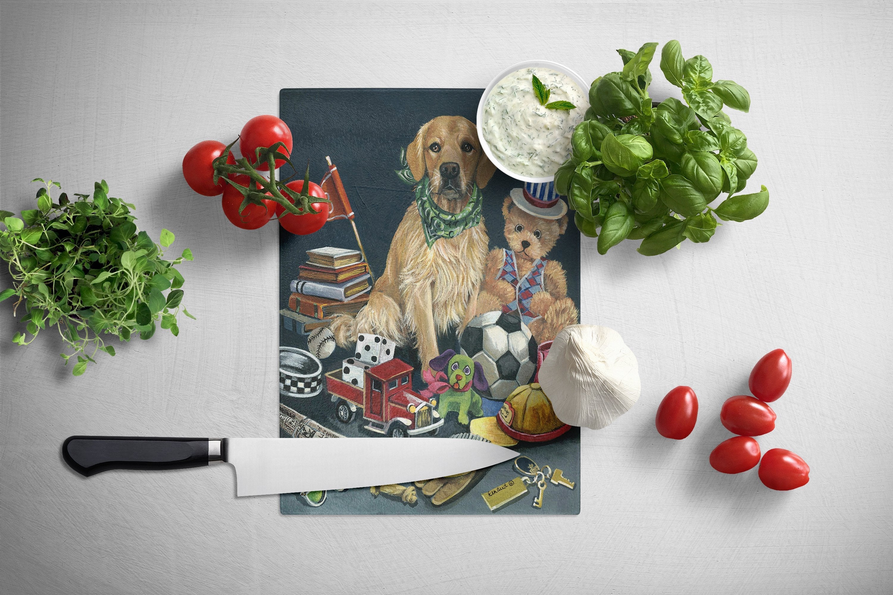 Golden Retriever Toys Cutting Board Tempered Glass Kitchen Cutting Surface, Heat Resistant Chopping, Non-Slip Feet, Food Prep & Serving