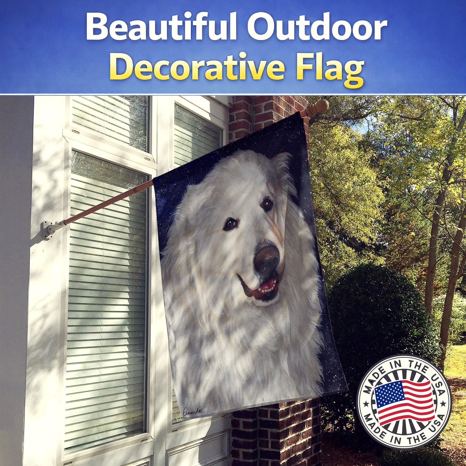Great Pyrenees Meisha House Flag 28x40 Porch Sleeve Pole Decorative Outside Yard Banner Artwork Wall Hanging, Polyester
