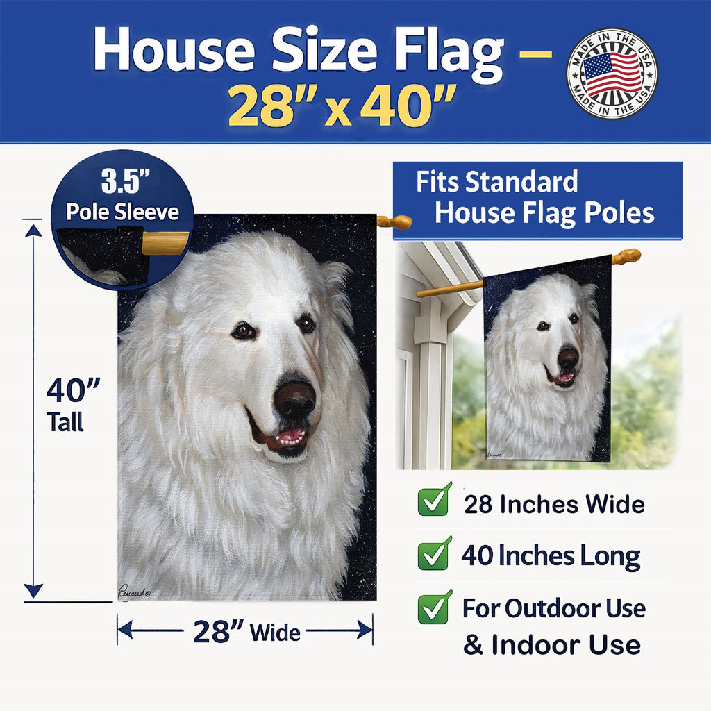 Great Pyrenees Meisha House Flag 28x40 Porch Sleeve Pole Decorative Outside Yard Banner Artwork Wall Hanging, Polyester