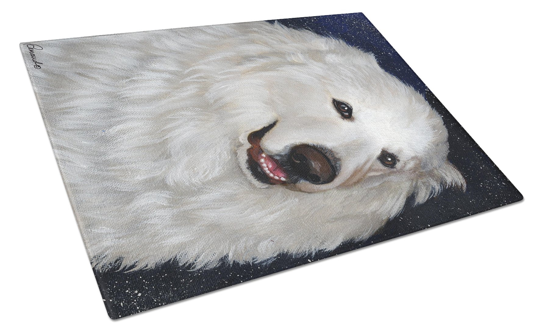 Great Pyrenees Meisha Cutting Board Tempered Glass Kitchen Cutting Surface, Heat Resistant Chopping, Non-Slip Feet, Food Prep & Serving