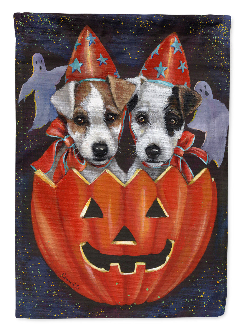 Jack Russell Terrier Halloween House Flag 28x40 Porch Sleeve Pole Decorative Outside Yard Banner Artwork Wall Hanging, Polyester