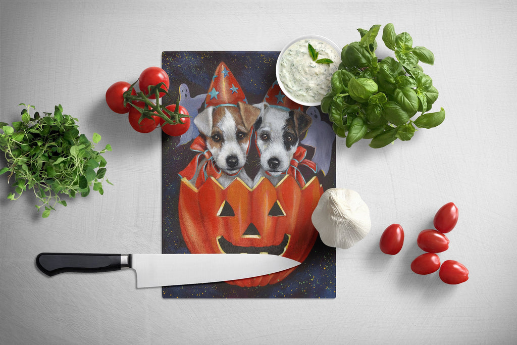 Jack Russell Terrier Halloween Cutting Board Tempered Glass Kitchen Cutting Surface, Heat Resistant Chopping, Non-Slip Feet, Food Prep & Serving